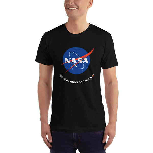 Male model wearing a black NASA To the Moon and Back T-Shirt