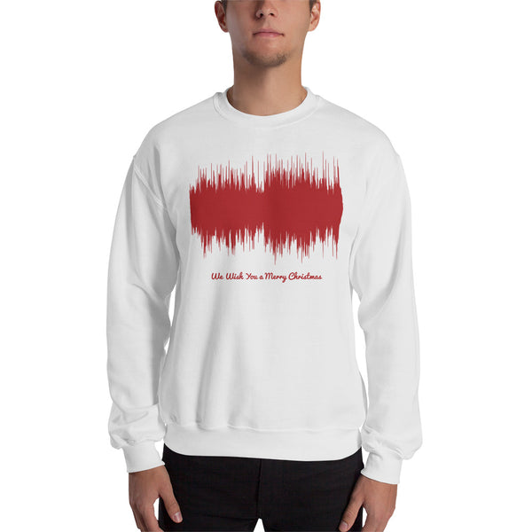 Male model wearing We Wish You a Merry Christmas Waveform (White Christmas Sweater)