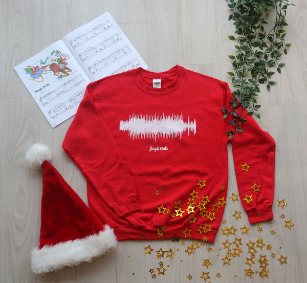 Product photo of the red Jingle Bells Waveform Christmas sweater