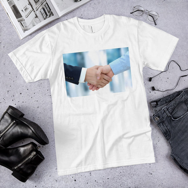 Lifestyle shot of the Firm handshake between business associates T-shirt