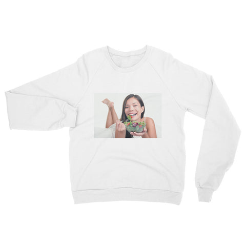 Smiling woman eating a healthy vegetable salad (Sweatshirt)