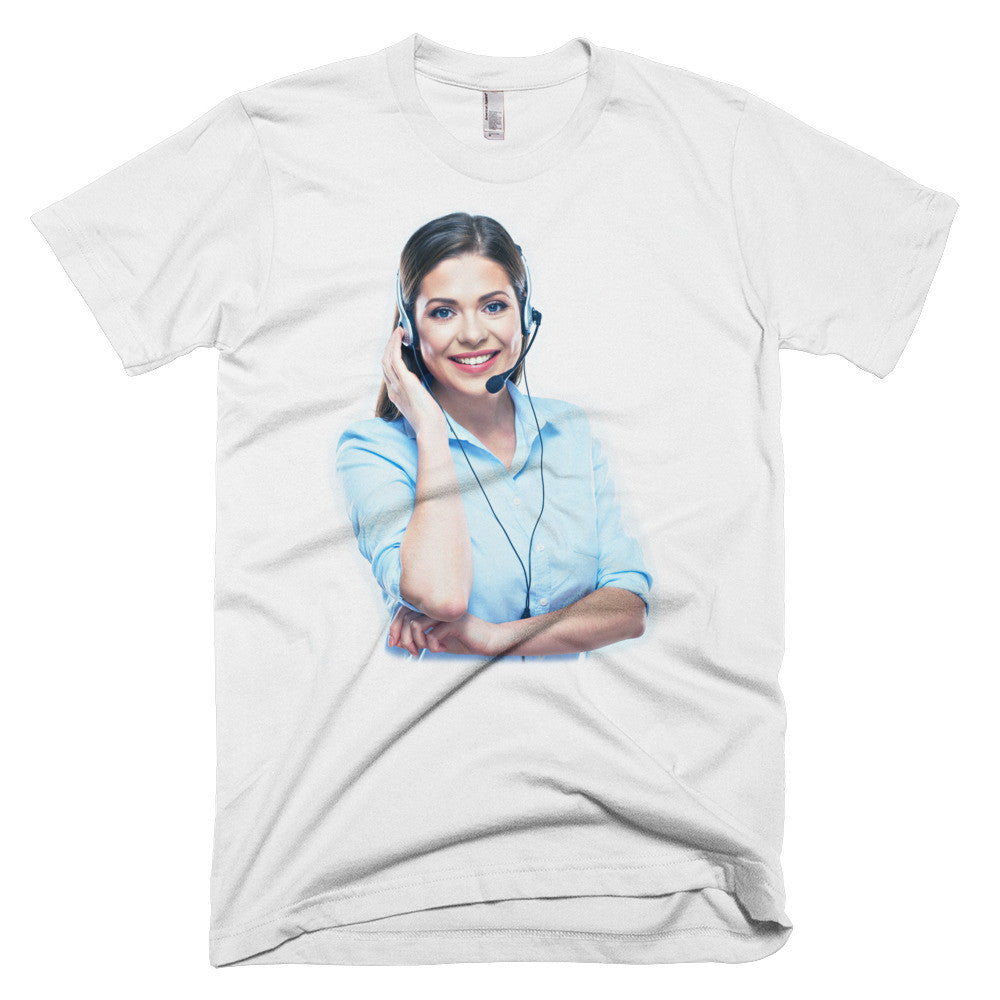 Call-center woman wearing a headset (T-shirt)
