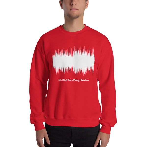 Male model wearing We Wish You a Merry Christmas Waveform (Red Christmas Sweater)